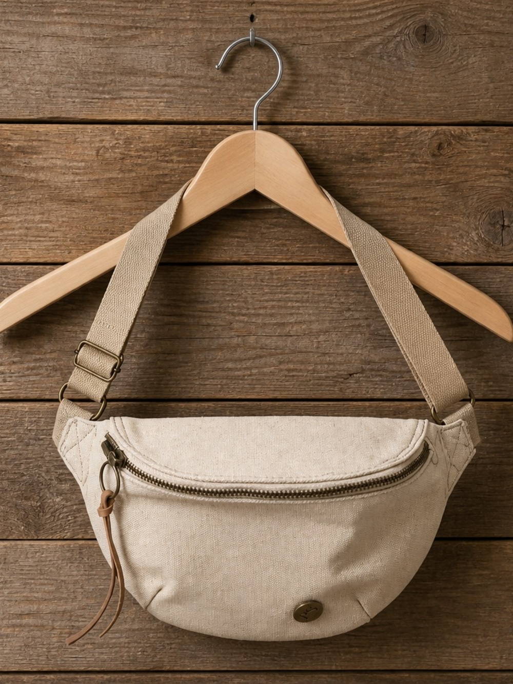 Canvas Waist Bag in Beige - Unbranded